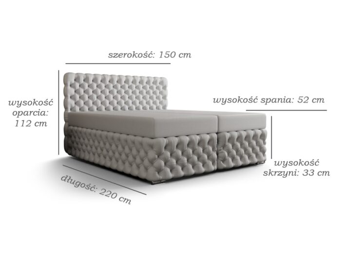 Ekskluzywne Pikowane Łóżko 140x200 Kontynentalne Styl Chesterfield + 2 Pojemniki Na Pościel + 2 Materace Bonell - Wybór Kolorów - AMORE
