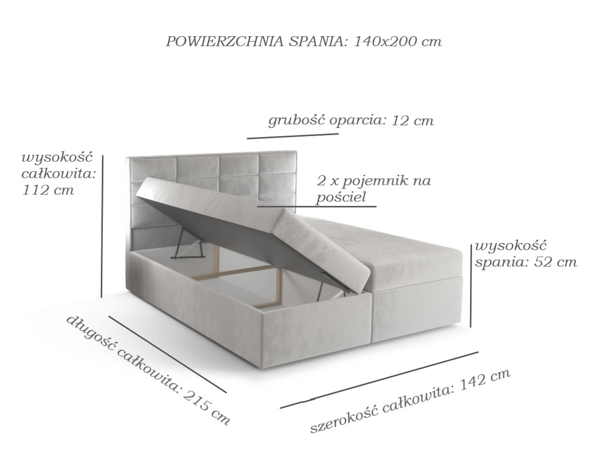 Łóżko Hotelowe 140x200 Wygodne Kontynentalne + Panele Na Oparciu + 2 Pojemniki Na Pościel + 2 Materace Bonell - Wybór Kolorów - ZOYA