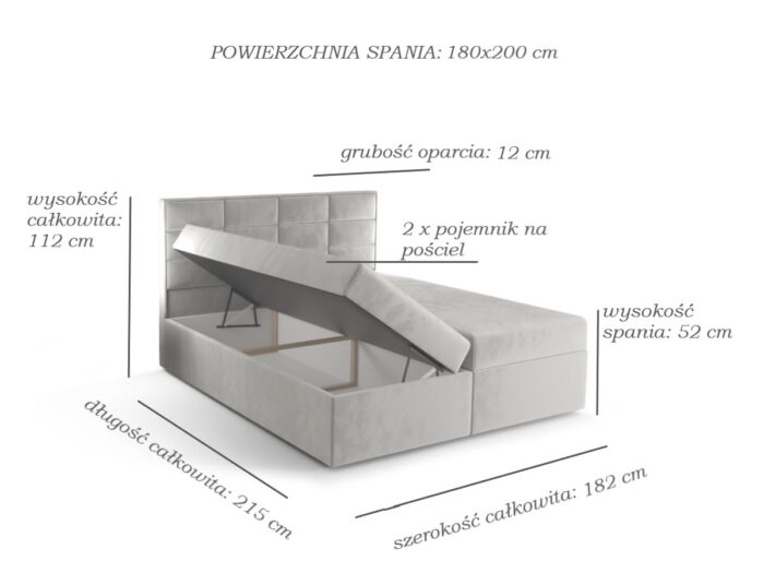 Łóżko Hotelowe 180x200 Wygodne Kontynentalne + Panele Na Oparciu + 2 Pojemniki Na Pościel + 2 Materace Bonell - Wybór Kolorów - ZOYA