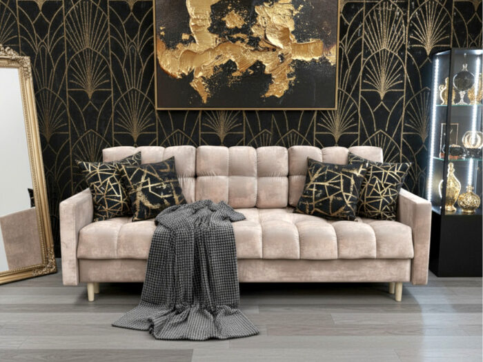 Wygodna Sofa Z Funkcją Spania 220X96X78 CM Rozkładana Kanapa 3 Osobowa - Pikowane Meble Wypoczynkowe + Pianka HR45 + Sprężyny Bonell - AURA