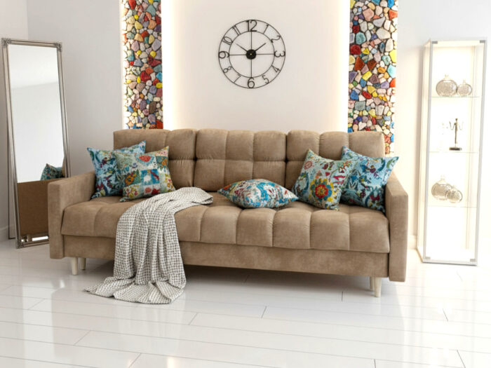 Wygodna Sofa Z Funkcją Spania 220X96X78 CM Rozkładana Kanapa 3 Osobowa - Pikowane Meble Wypoczynkowe + Pianka HR45 + Sprężyny Bonell - AURA