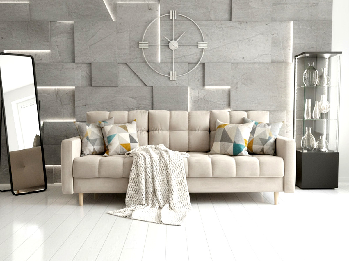 Wygodna Sofa Z Funkcją Spania 220X96X78 CM Rozkładana Kanapa 3 Osobowa - Pikowane Meble Wypoczynkowe + Pianka HR45 + Sprężyny Bonell - AURA