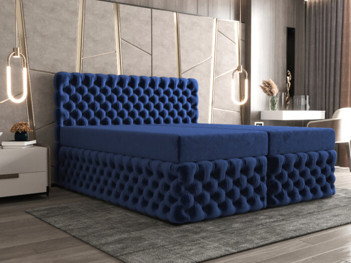 Ekskluzywne Pikowane Łóżko 160x200 Kontynentalne Styl Chesterfield + 2 Pojemniki Na Pościel + 2 Materace Bonell - Wybór Kolorów - AMORE