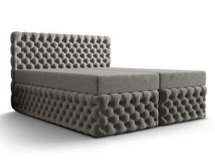Ekskluzywne Pikowane Łóżko 180x200 Kontynentalne Styl Chesterfield + 2 Pojemniki Na Pościel + 2 Materace Bonell - Wybór Kolorów - AMORE