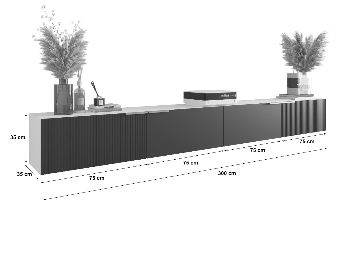 Biały Zestaw Szafek RTV 300 CM Meblościanka Nowoczesna Wisząca Meble Modułowe Do Salonu+ Fronty Frezowane Lakierowane MDF 18 MM + Wybór Wzorów CAPRI
