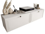 Szafki RTV Białe 150 CM Wiszące 2 Sztuki Modułowe + Fronty Frezowane Lakierowane MDF - EVORA - OFERTA MAGAZYNOWA - WYSYŁKA 24H