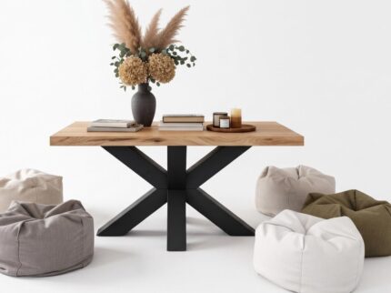 Industrialna Ława 90x60 cm Brooklyn - Stolik Z Designerską Czarną Metalową Podstawą pająk