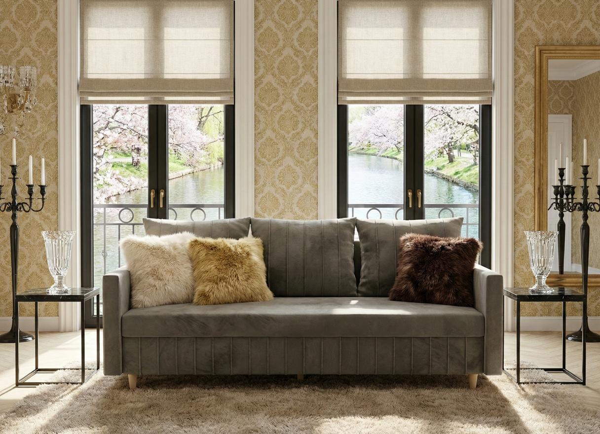 Kadr przodem szara sofa rozkładana 224 cm Watson
