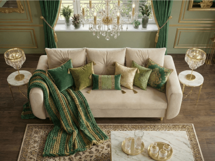 Widok z góry Beżowa Sofa Rozkładana 242 CM PRESTON
