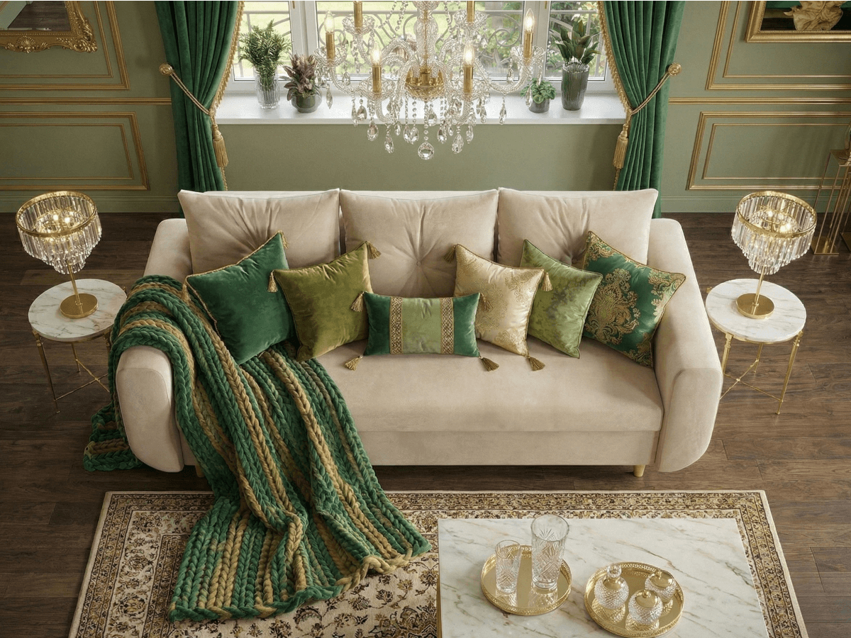 Widok z góry Beżowa Sofa Rozkładana 242 CM PRESTON
