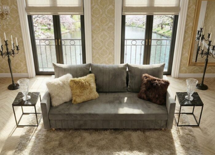 Ujęcie z góry szara sofa rozkładana 224 cm Watson
