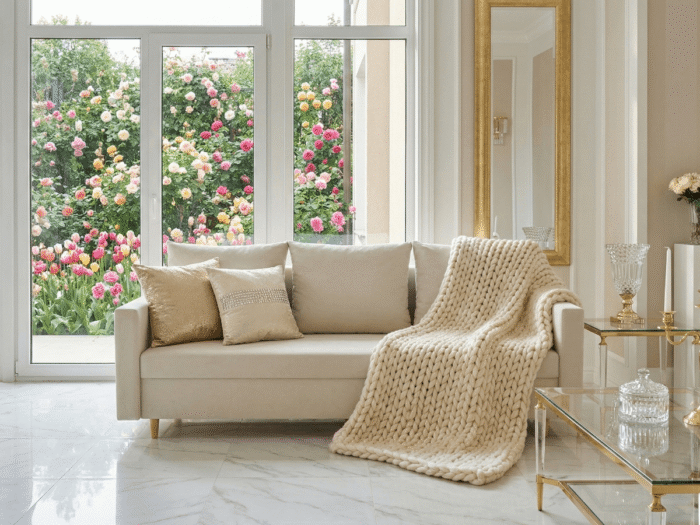 Frontalne ujęcie luksusowa aranżacja -Sofa 3 Osobowa Rozkładana SPRING