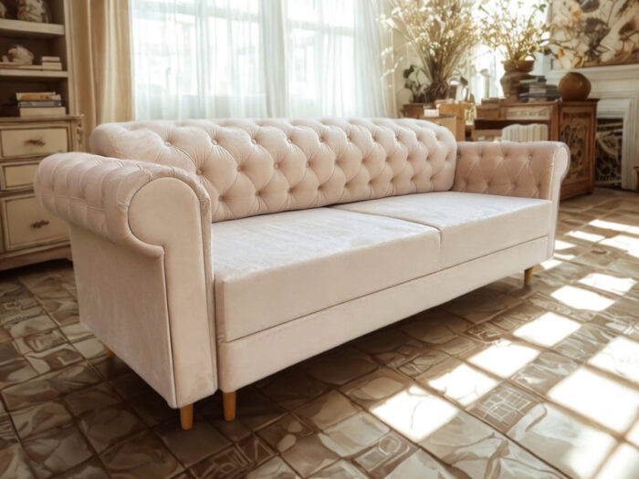 Pikowana 3 Osobowa Kanapa 245X103X90 CM + Sofa Rozkładana - Pikowane Meble Wypoczynkowe + Pianka HR45 + Sprężyny Faliste - MONA