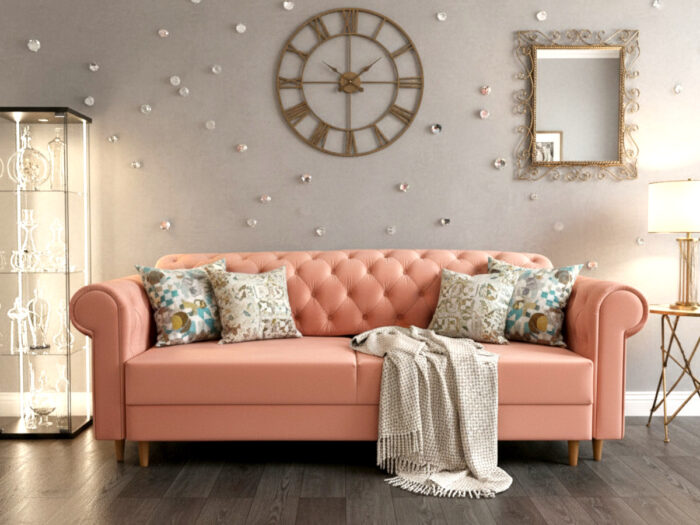 Pikowana 3 Osobowa Kanapa 245X103X90 CM + Sofa Rozkładana - Pikowane Meble Wypoczynkowe + Pianka HR45 + Sprężyny Faliste - MONA