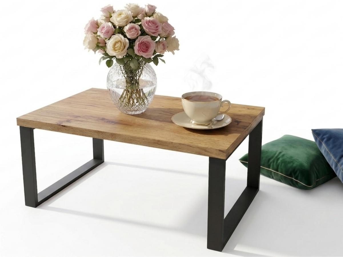 lawa-kawowa-stolik-loft-90x60-livio-tanio Ława Kawowa Loft 90x60 cm Livio Stolik Industrialny Prostokątny | Czarne Metalowe Nogi
