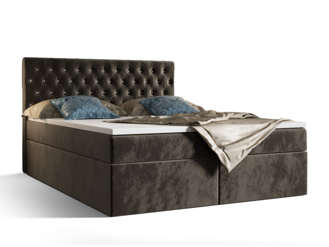 Łóżko Boxspring Z Kryształkami 180x200 Kontynentalne + 2 Pojemniki Na Pościel + 2 Materace Bonell - Wybór Kolorów - VERA