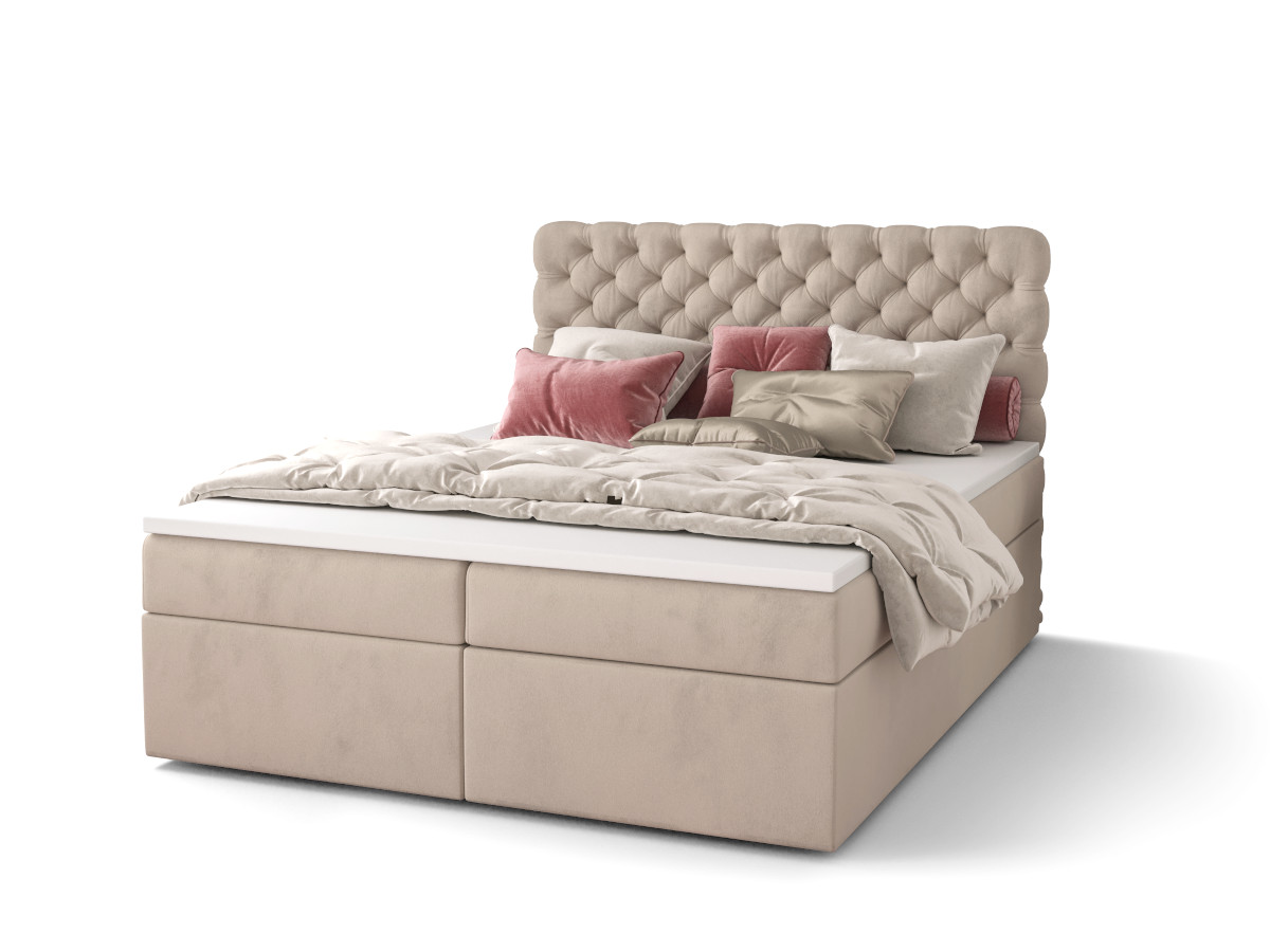 lozko-kontynentalne-boxspring-wygodne-pikowane-styl-nowoczesny-chesterfield-z-materacem-bonell-7-stref-z-topperem-SEMPRE-1 Pikowane Łóżko Kontynentalne 140x200 Styl Chesterfield + 2 Pojemniki Na Pościel + 2 Materace Bonell - Wybór Kolorów - SEMPRE