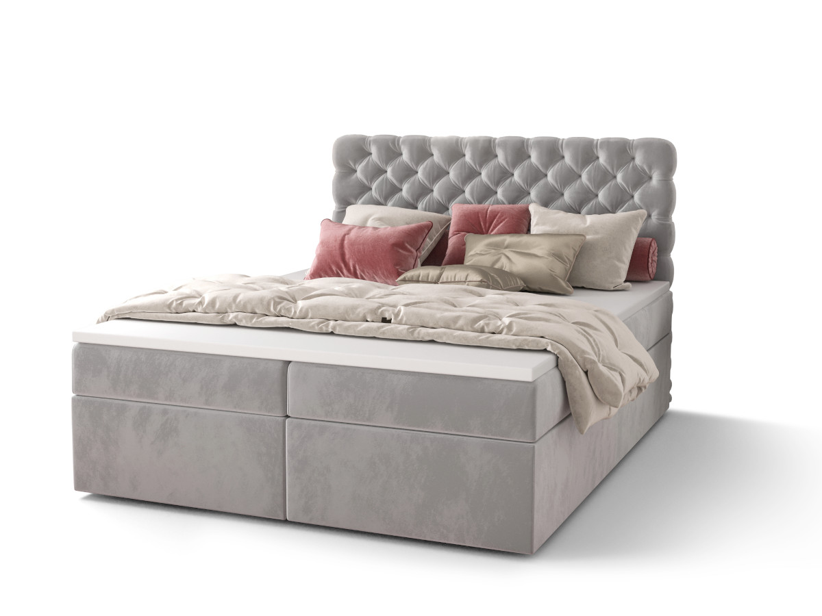 lozko-kontynentalne-boxspring-wygodne-pikowane-styl-nowoczesny-chesterfield-z-materacem-bonell-7-stref-z-topperem-SEMPRE-2 Pikowane Łóżko Kontynentalne 180x200 Styl Chesterfield + 2 Pojemniki Na Pościel + 2 Materace Bonell - Wybór Kolorów - SEMPRE