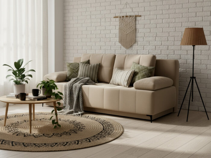 Kanapa Rozkładana 202 CM 3-Osobowa Sofa Młodzieżowa Bez Boków Wolnostojąca Na Sprężynach Bonellowych + Wybór Kolorów - VIKKA