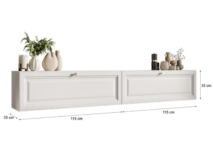 Mały Zestaw RTV 230 CM Białe Szafki Wiszące + Fronty Frezowane Malowane MDF 18 MM + Wybór Wzorów EKWADOR