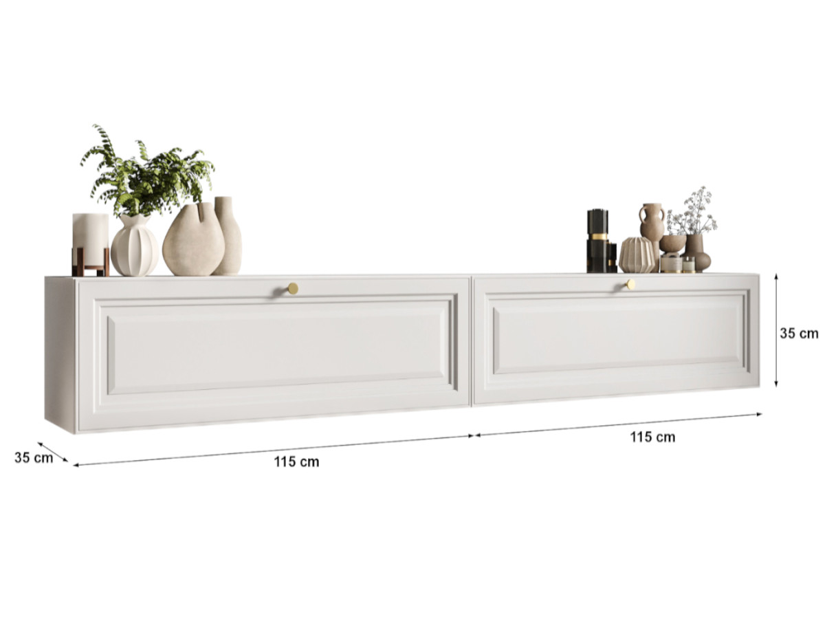 Mały Zestaw RTV 230 CM Białe Szafki Wiszące + Fronty Frezowane Malowane MDF 18 MM + Wybór Wzorów EKWADOR