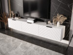 Białe Meble RTV 225 CM - Nowoczesna Meblościanka - Szafki Modułowe Wiszące + Fronty Frezowane Jodełki MDF 18 MM + Cichy Domyk MONACO