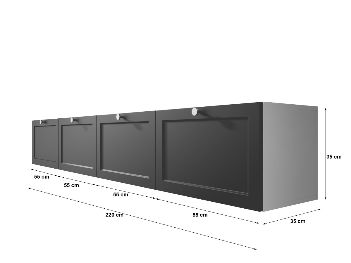 Designerska Meblościanka RTV 220 CM - Biały Zestaw Szafek Modułowych Wiszących + Fronty Frezowane Lakierowane + Wybór Wzorów OSLO