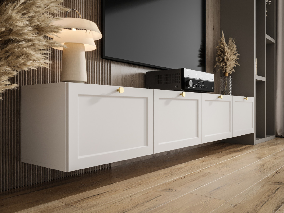 mebloscianka-220-biala-czarna-lakierowana-frezowana-mdf-designerskie-meble-modulowe-zestaw-rtv-wiszacy-OSLO Designerska Meblościanka RTV 220 CM - Biały Zestaw Szafek Modułowych Wiszących + Fronty Frezowane Lakierowane + Wybór Wzorów OSLO