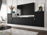Nowoczesna Meblościanka Do Salonu 185X55X35 CM + Cichy Domyk + Fronty Frezowane Malowane MDF 18 MM MAROKO