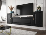Nowoczesna Meblościanka Do Salonu 185X55X35 CM + Cichy Domyk + Fronty Frezowane Malowane MDF 18 MM MAROKO