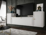 Meblościanka Do Salonu 185X55X35 CM + Cichy Domyk + Fronty Frezowane Malowane MDF 18 MM MAROKO