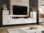 Meblościanka Biała Do Salonu 260X90X35 CM + Fronty Frezowane Malowane MDF 18 MM ARIZONA