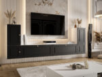 Meblościanka Biało Czarna Do Salonu 260X90X35 CM + Fronty Frezowane Malowane MDF 18 MM ARIZONA