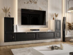 Meblościanka Biało Czarna Do Salonu 260X90X35 CM + Fronty Frezowane Malowane MDF 18 MM ARIZONA