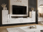 Meblościanka Biała Do Salonu 260X90X35 CM + Fronty Frezowane Malowane MDF 18 MM ARIZONA