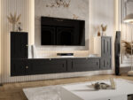 Meblościanka Biało Czarna Do Salonu 260X90X35 CM + Fronty Frezowane Malowane MDF 18 MM ARIZONA