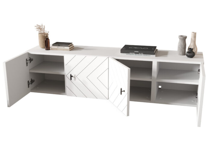 Meble RTV 140 CM - 4 Szafki Wiszące Modułowe + Fronty Frezowane W Styl Jodły - COSTA - OFERTA MAGAZYNOWA - WYSYŁKA 24H