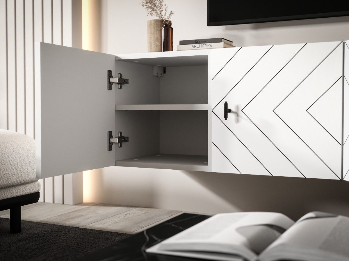 Meble RTV 140 CM - 4 Szafki Wiszące Modułowe + Fronty Frezowane W Styl Jodły - COSTA - OFERTA MAGAZYNOWA - WYSYŁKA 24H