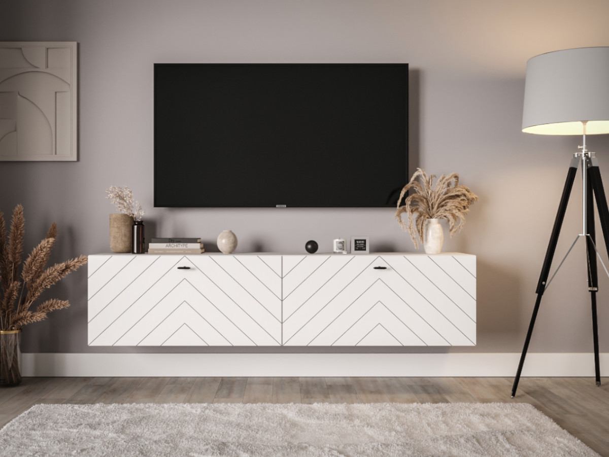 mebloscianka-rtv-150-szafki-modulowe-styl-jodelka-fronty-wiszace-meble-nowoczesne-do-salonu-cichy-domyk-RIO-b Meble RTV 150 CM - 2 Szafki Wiszące Modułowe + Fronty Frezowane W Styl Jodełki - RIO - OFERTA MAGAZYNOWA - WYSYŁKA 24H