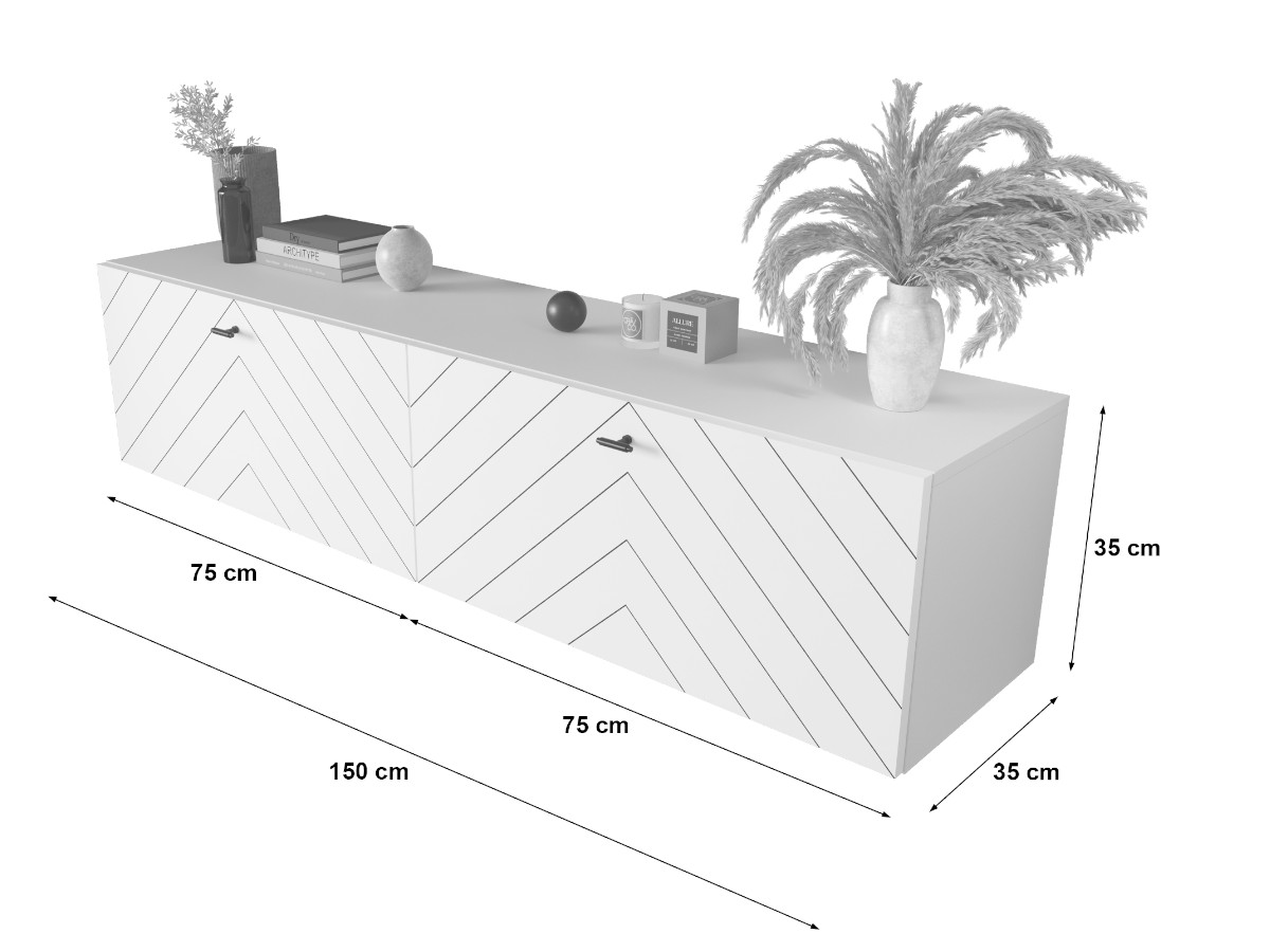 Meble RTV 150 CM - 2 Szafki Wiszące Modułowe + Fronty Frezowane W Styl Jodełki - RIO - OFERTA MAGAZYNOWA - WYSYŁKA 24H