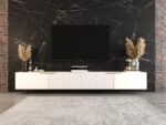 Meble RTV Z Lamelami 300 CM Nowoczesna Meblościanka - Szafki Modułowe Wiszące Zestaw + Fronty Frezowane Lakierowane MDF 18 MM + Wybór Wzorów CORDOBA