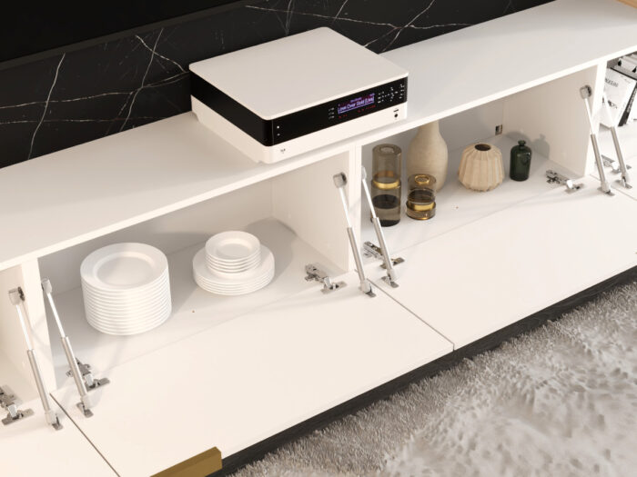 Meble RTV Z Lamelami 300 CM Nowoczesna Meblościanka - Szafki Modułowe Wiszące Zestaw + Fronty Frezowane Lakierowane MDF 18 MM + Wybór Wzorów CORDOBA