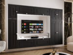 Duży Zestaw RTV Meblościanka Z Szafą 255X170X35 CM - Opcja Własnej Konfiguracji - Fronty Frezowane MDF 18 MM PRAGA