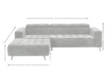 Nowoczesny Narożnik 265x205 CM Sofa Rogowa + Regulowana Wysokość Zagłówków + Sprężyny Faliste + Pianka HR + Wysokie Nóżki - ABRA