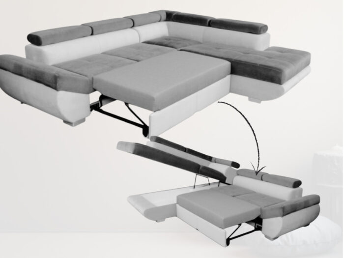 Rozłożony narożnik do salonu z funkcją spania Delfin 130x210