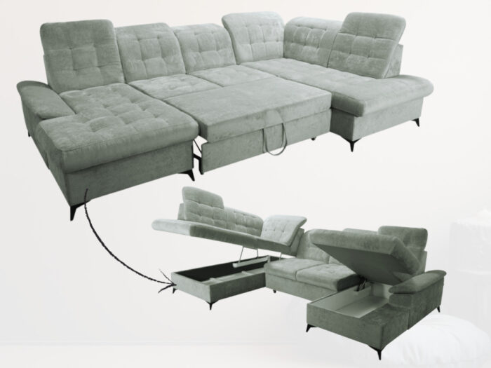 Rozłożony Z Pojemnikami Narożnik w kształcie litery U 343x210 cm COMO