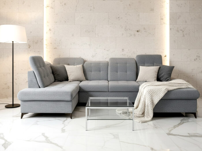 Ujęcie Przodem Szary Narożnik w kształcie litery U 343x210 cm COMO