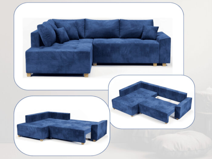 Narożnik Rozkładany 245x180 CM Sofa Rogowa + Funkcja Spania Pojemnik + Sprężyny Bonell - STONE