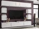 Stylowa Meblościanka RTV Nowoczesne Meble Szafki Modułowe Do Salonu 265X190X35 CM + Fronty Frezowane Malowane MDF 18 MM + Wybór Wzorów PORTO