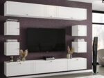 Stylowa Meblościanka RTV Nowoczesne Meble Szafki Modułowe Do Salonu 265X190X35 CM + Fronty Frezowane Malowane MDF 18 MM + Wybór Wzorów PORTO